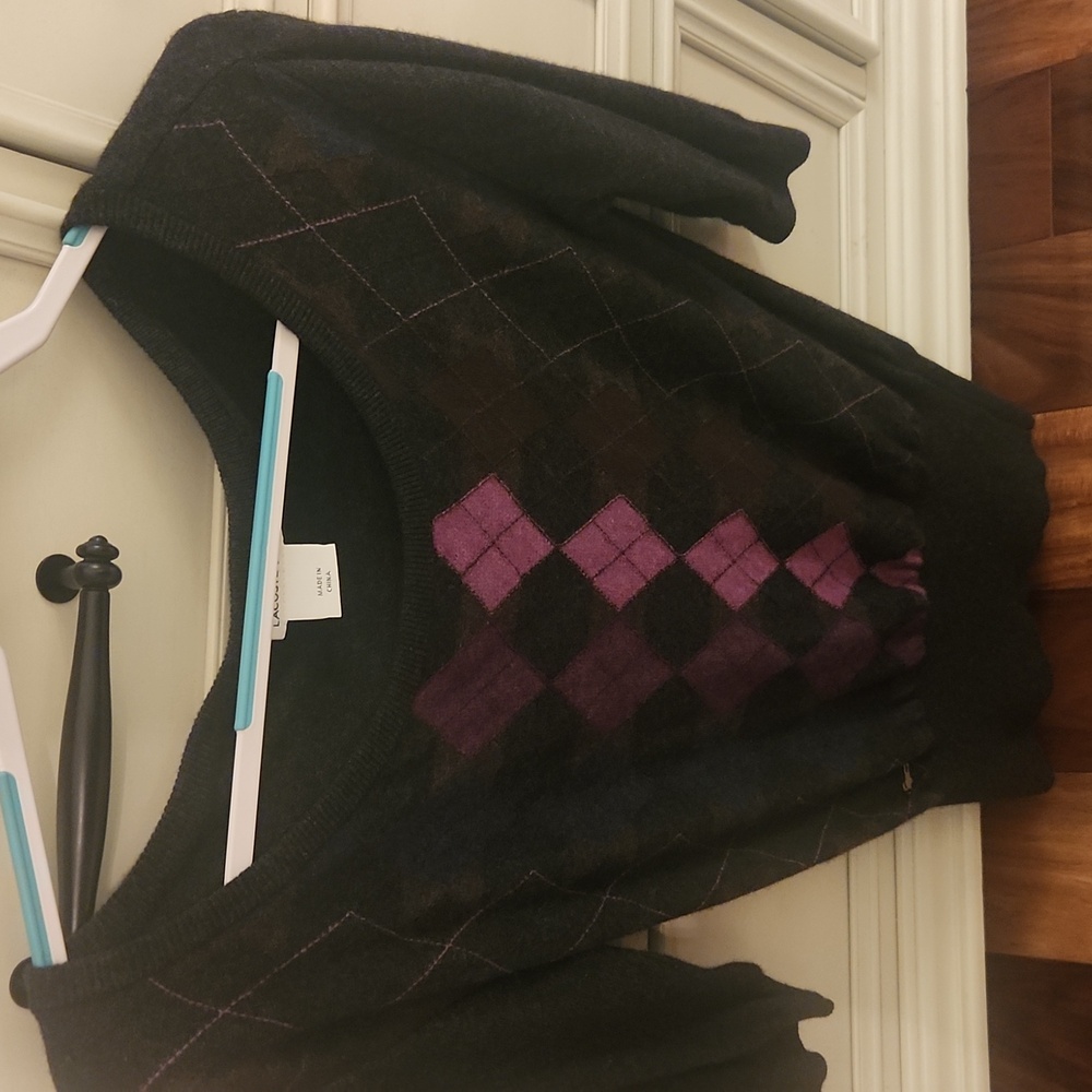 Lacoste Black and Purple Argyle Sweater